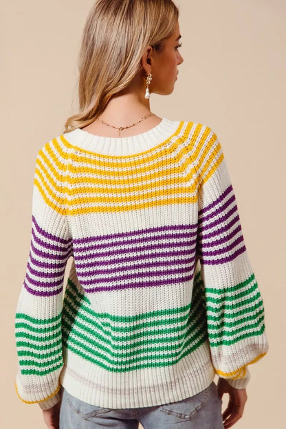 SO ME Mardi Gras Color Striped Raglan Sweater Top - Bitsy Gypsy Boutique