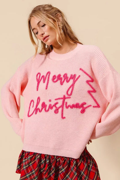 SO ME Merry Christmas Tinsel Lettering Sweater - Bitsy Gypsy Boutique