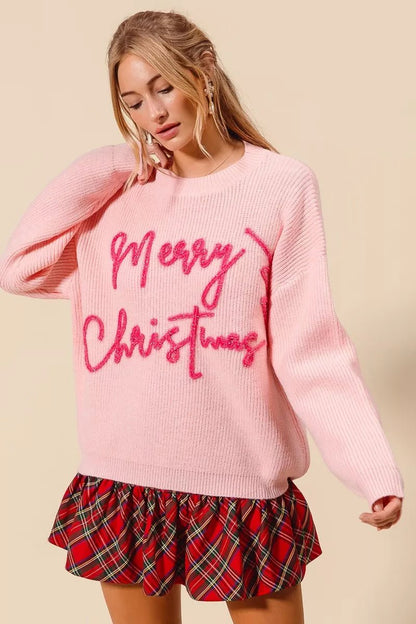 SO ME Merry Christmas Tinsel Lettering Sweater - Bitsy Gypsy Boutique