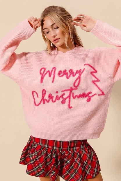 SO ME Merry Christmas Tinsel Lettering Sweater - Bitsy Gypsy Boutique