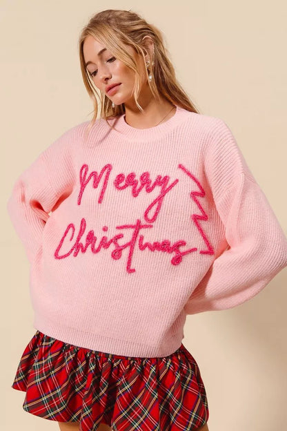SO ME Merry Christmas Tinsel Lettering Sweater - Bitsy Gypsy Boutique