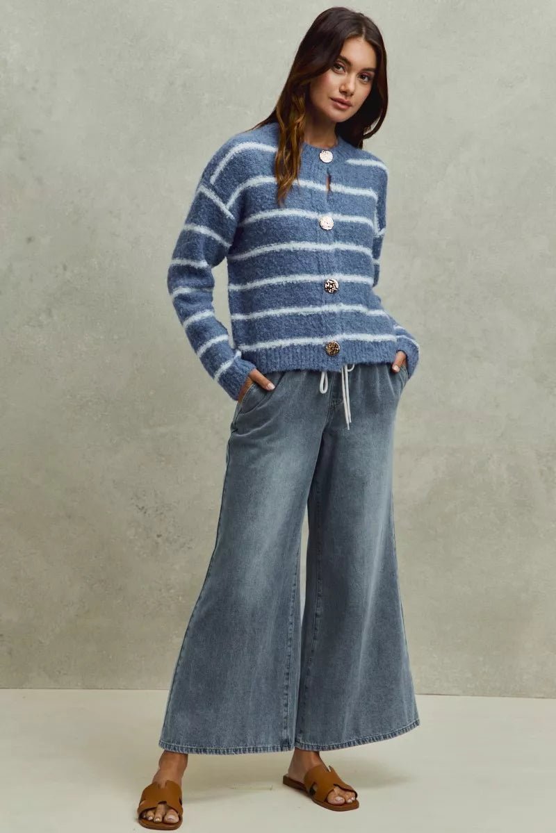 SO ME Mid Rise Elastic Waist Flare Denim Jeans - Bitsy Gypsy Boutique