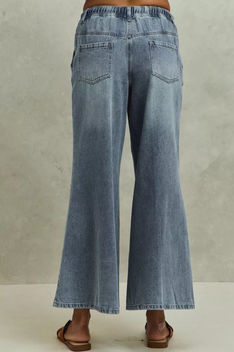 SO ME Mid Rise Elastic Waist Flare Denim Jeans - Bitsy Gypsy Boutique