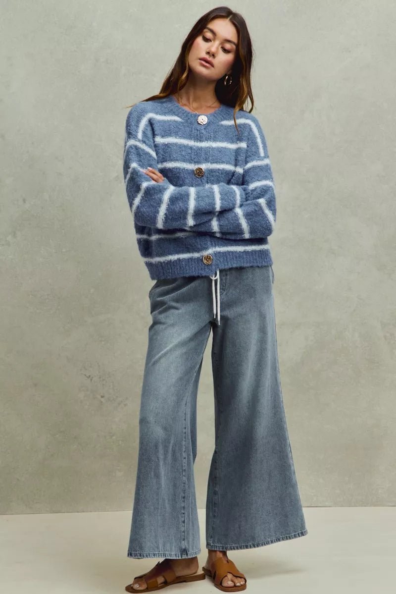 SO ME Mid Rise Elastic Waist Flare Denim Jeans - Bitsy Gypsy Boutique