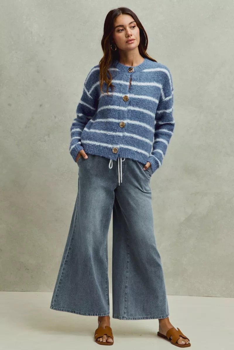 SO ME Mid Rise Elastic Waist Flare Denim Jeans - Bitsy Gypsy Boutique