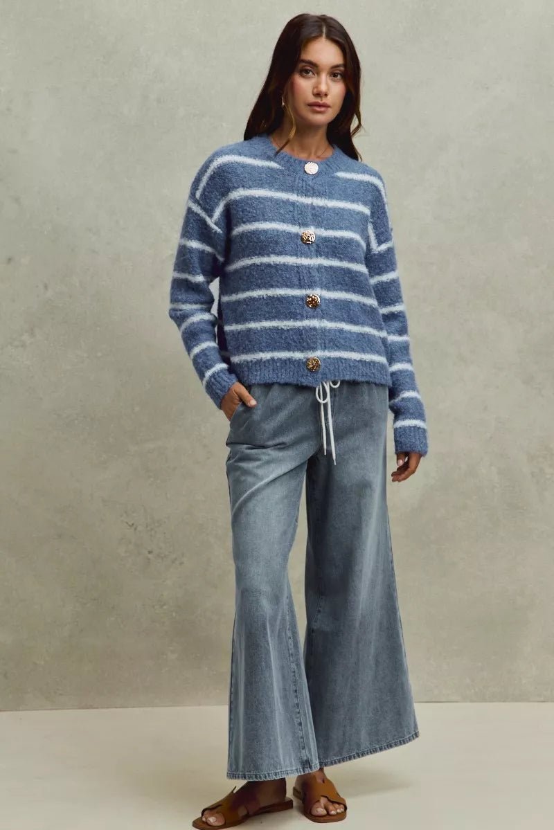 SO ME Mid Rise Elastic Waist Flare Denim Jeans - Bitsy Gypsy Boutique