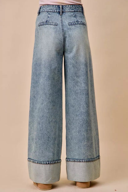 SO ME Mid Rise Plated Wid Leg Denim Jean - Bitsy Gypsy Boutique