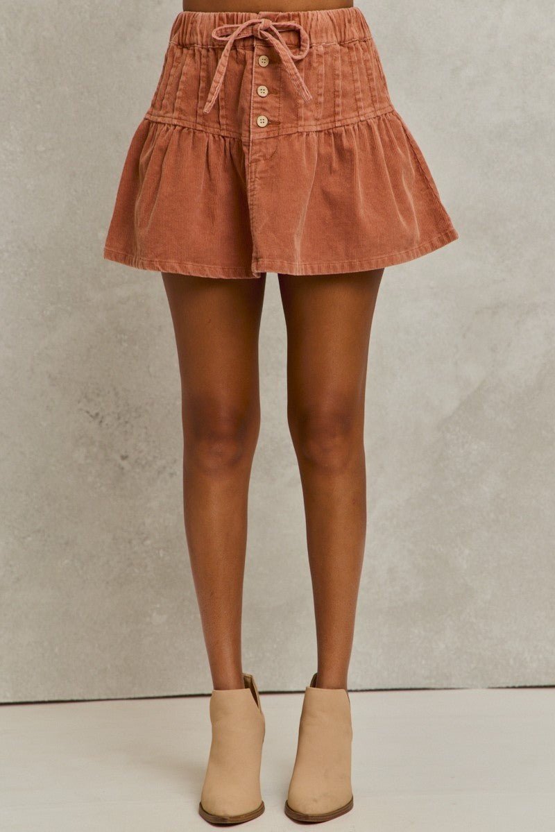 SO ME Mineral Wash Pintucked Corduroy Mini Flared Skirt - Bitsy Gypsy Boutique