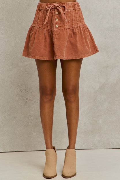 SO ME Mineral Wash Pintucked Corduroy Mini Flared Skirt - Bitsy Gypsy Boutique