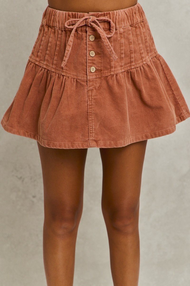 SO ME Mineral Wash Pintucked Corduroy Mini Flared Skirt - Bitsy Gypsy Boutique