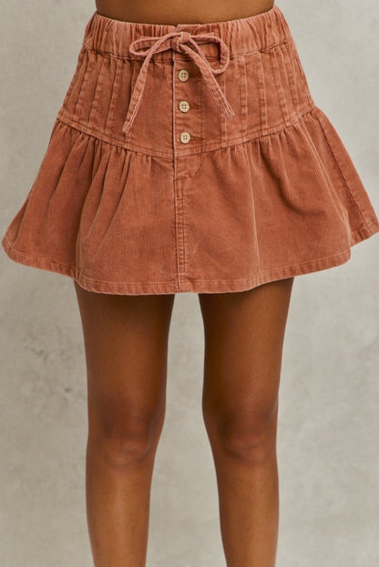 SO ME Mineral Wash Pintucked Corduroy Mini Flared Skirt - Bitsy Gypsy Boutique