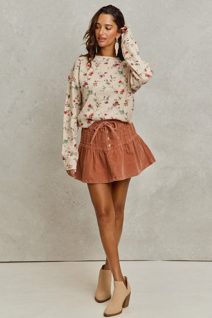 SO ME Mineral Wash Pintucked Corduroy Mini Flared Skirt - Bitsy Gypsy Boutique