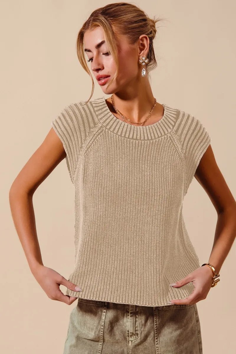 SO ME Mineral Washed Raglan Sleeveless Sweater Top - Bitsy Gypsy Boutique