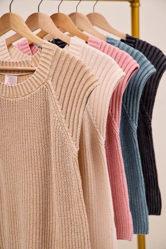SO ME Mineral Washed Raglan Sleeveless Sweater Top - Bitsy Gypsy Boutique