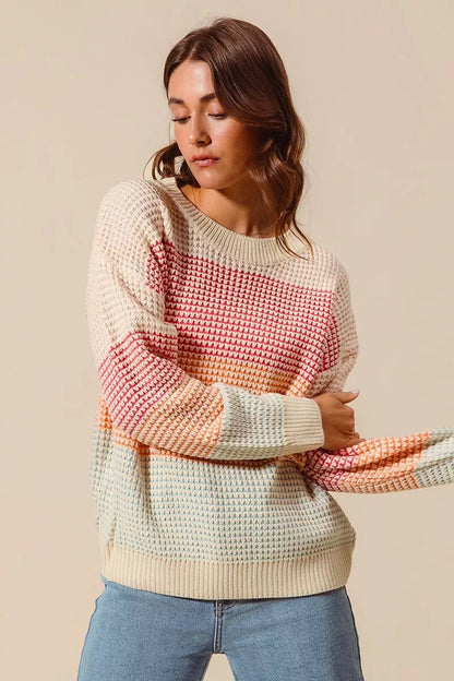 SO ME Multi Color Block Long Sleeve Sweater - Bitsy Gypsy Boutique