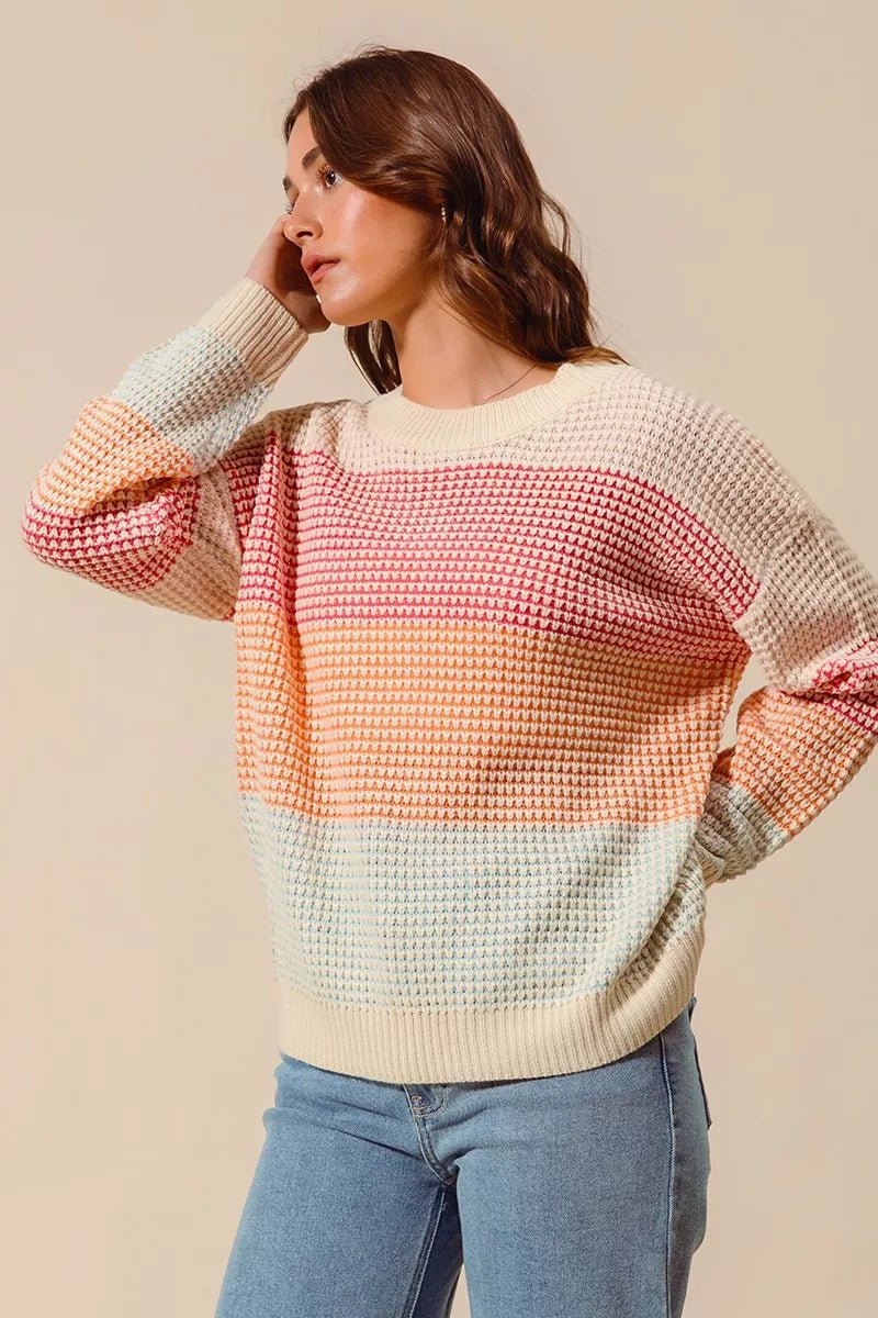 SO ME Multi Color Block Long Sleeve Sweater - Bitsy Gypsy Boutique