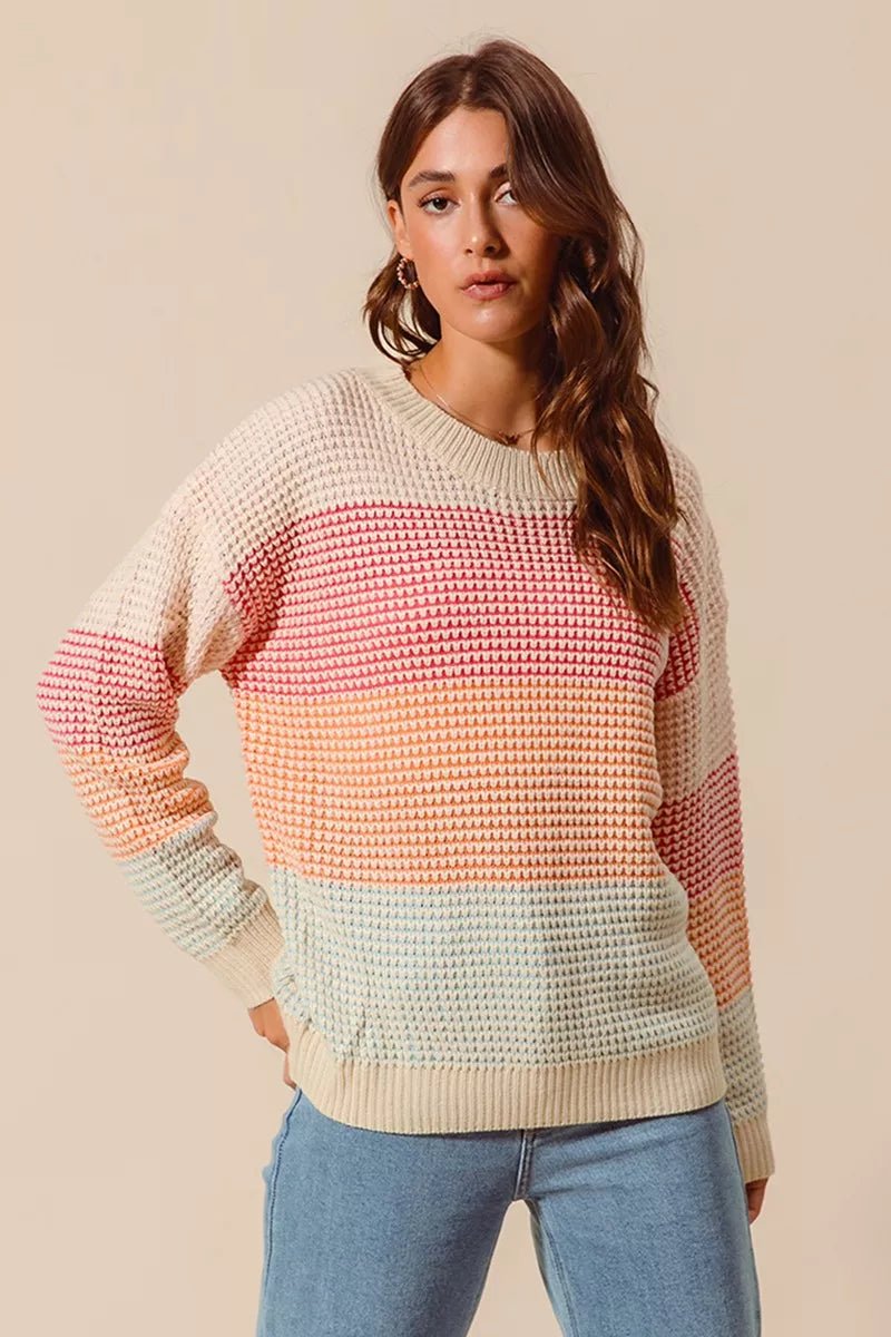SO ME Multi Color Block Long Sleeve Sweater - Bitsy Gypsy Boutique