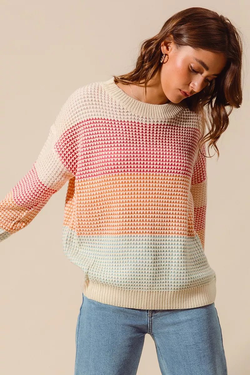 SO ME Multi Color Block Long Sleeve Sweater - Bitsy Gypsy Boutique