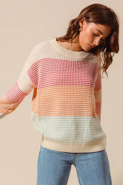 SO ME Multi Color Block Long Sleeve Sweater - Bitsy Gypsy Boutique