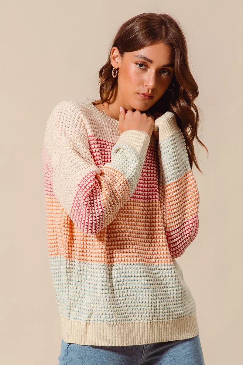 SO ME Multi Color Block Long Sleeve Sweater - Bitsy Gypsy Boutique