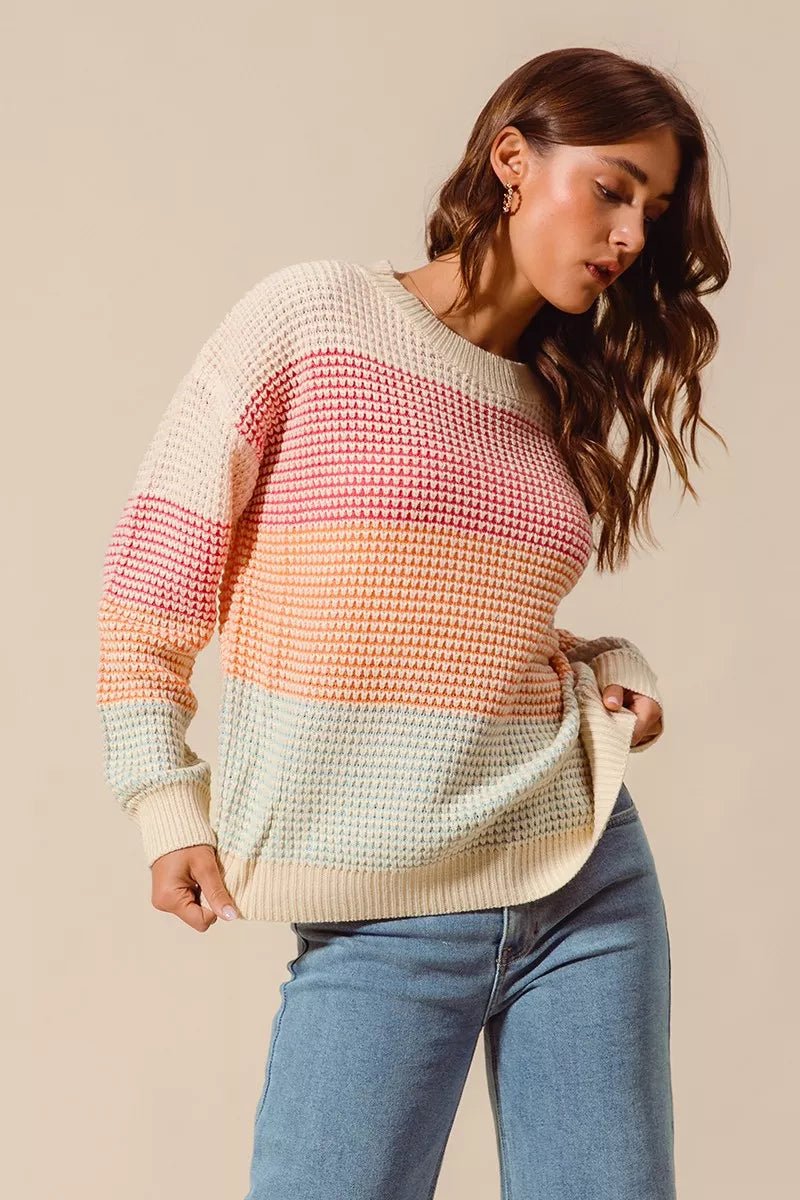 SO ME Multi Color Block Long Sleeve Sweater - Bitsy Gypsy Boutique