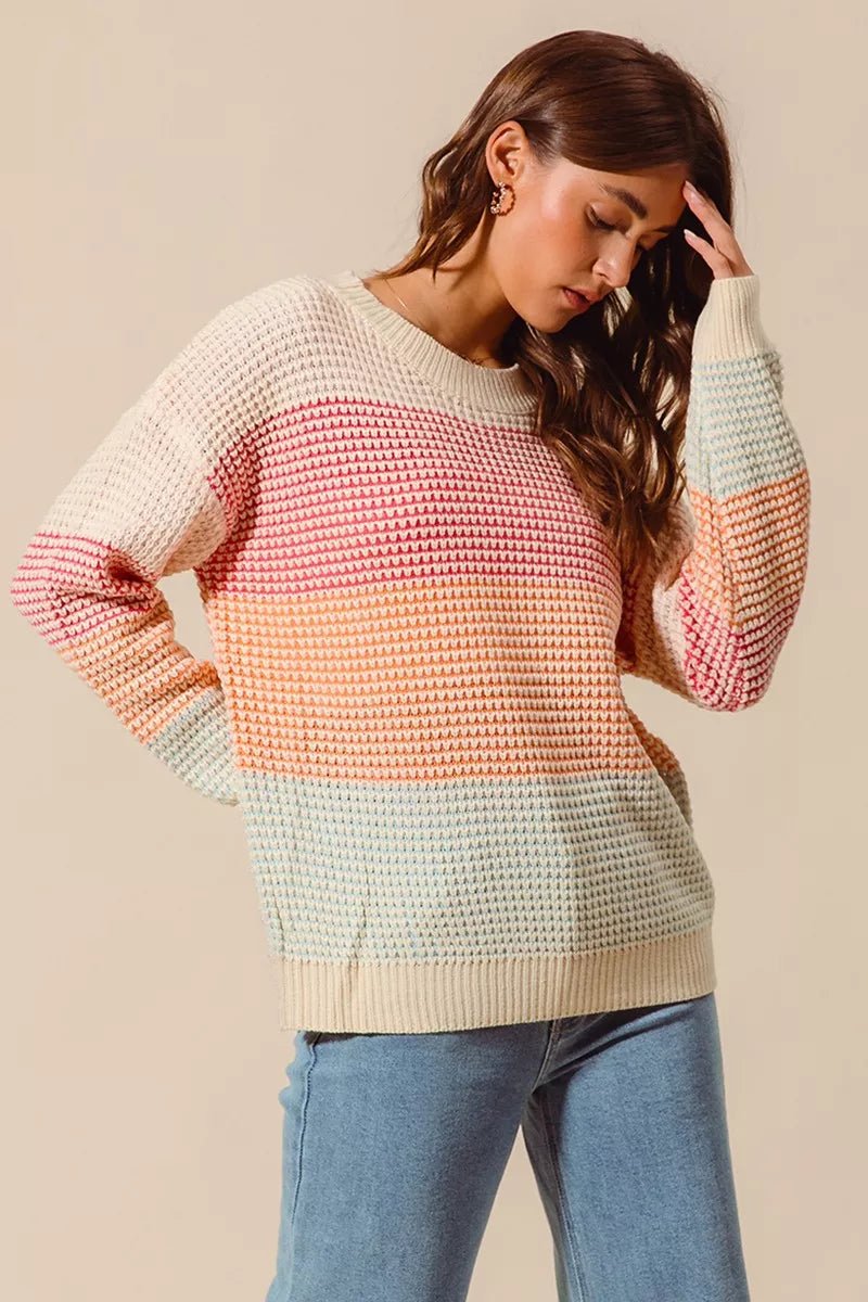 SO ME Multi Color Block Long Sleeve Sweater - Bitsy Gypsy Boutique