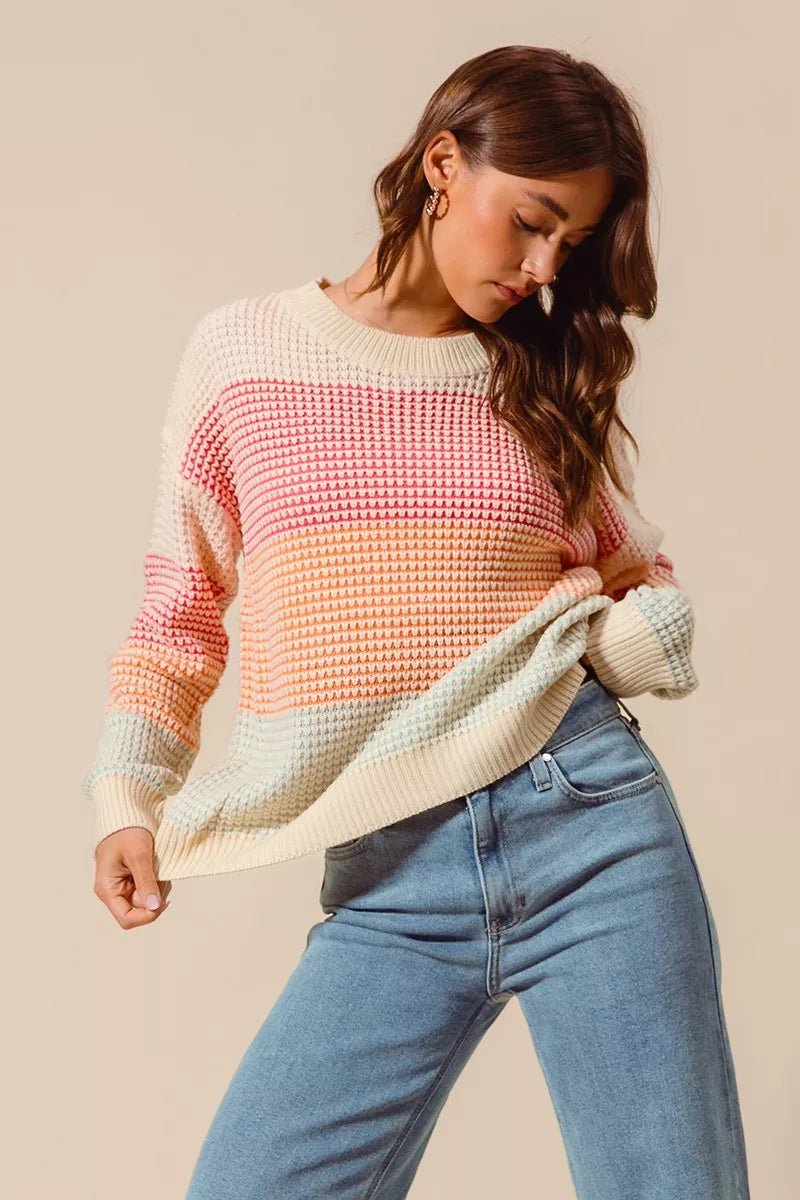 SO ME Multi Color Block Long Sleeve Sweater - Bitsy Gypsy Boutique
