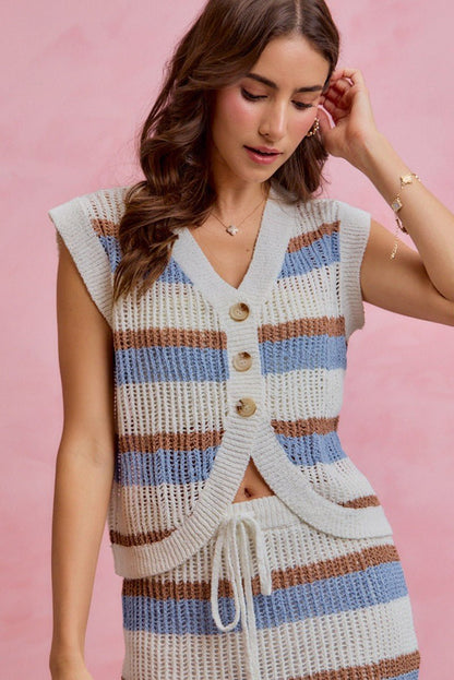 SO ME Multi Color Stripe Low Gauge Sweater Vest Top - Bitsy Gypsy Boutique