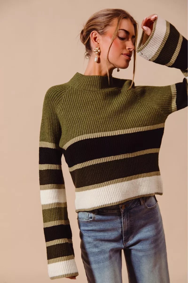SO ME Multi Color Striped Mock Neck Sweater - Bitsy Gypsy Boutique