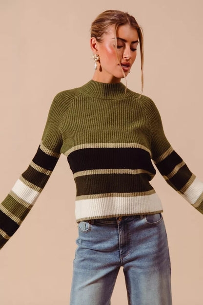SO ME Multi Color Striped Mock Neck Sweater - Bitsy Gypsy Boutique