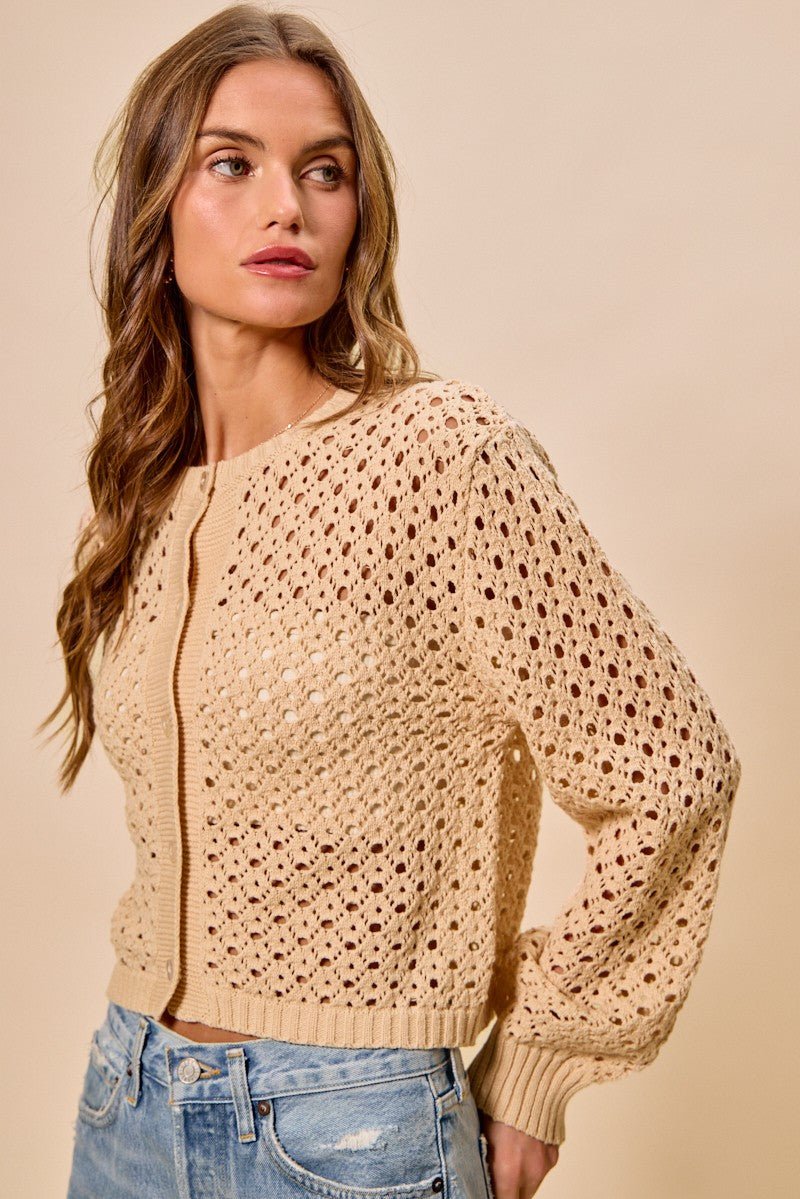 SO ME Open Knitted Button Down Cardigan Sweater Top - Bitsy Gypsy Boutique