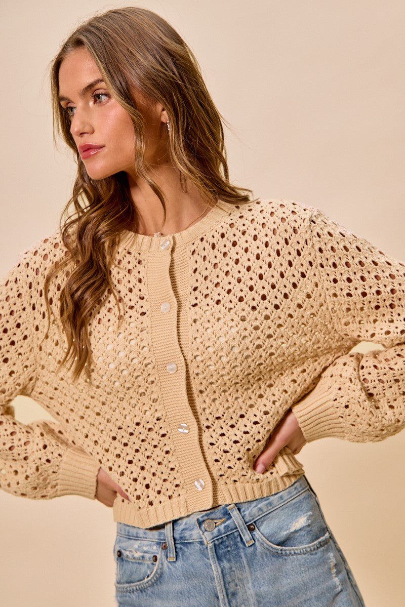 SO ME Open Knitted Button Down Cardigan Sweater Top - Bitsy Gypsy Boutique