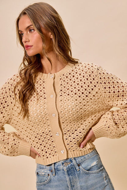 SO ME Open Knitted Button Down Cardigan Sweater Top - Bitsy Gypsy Boutique
