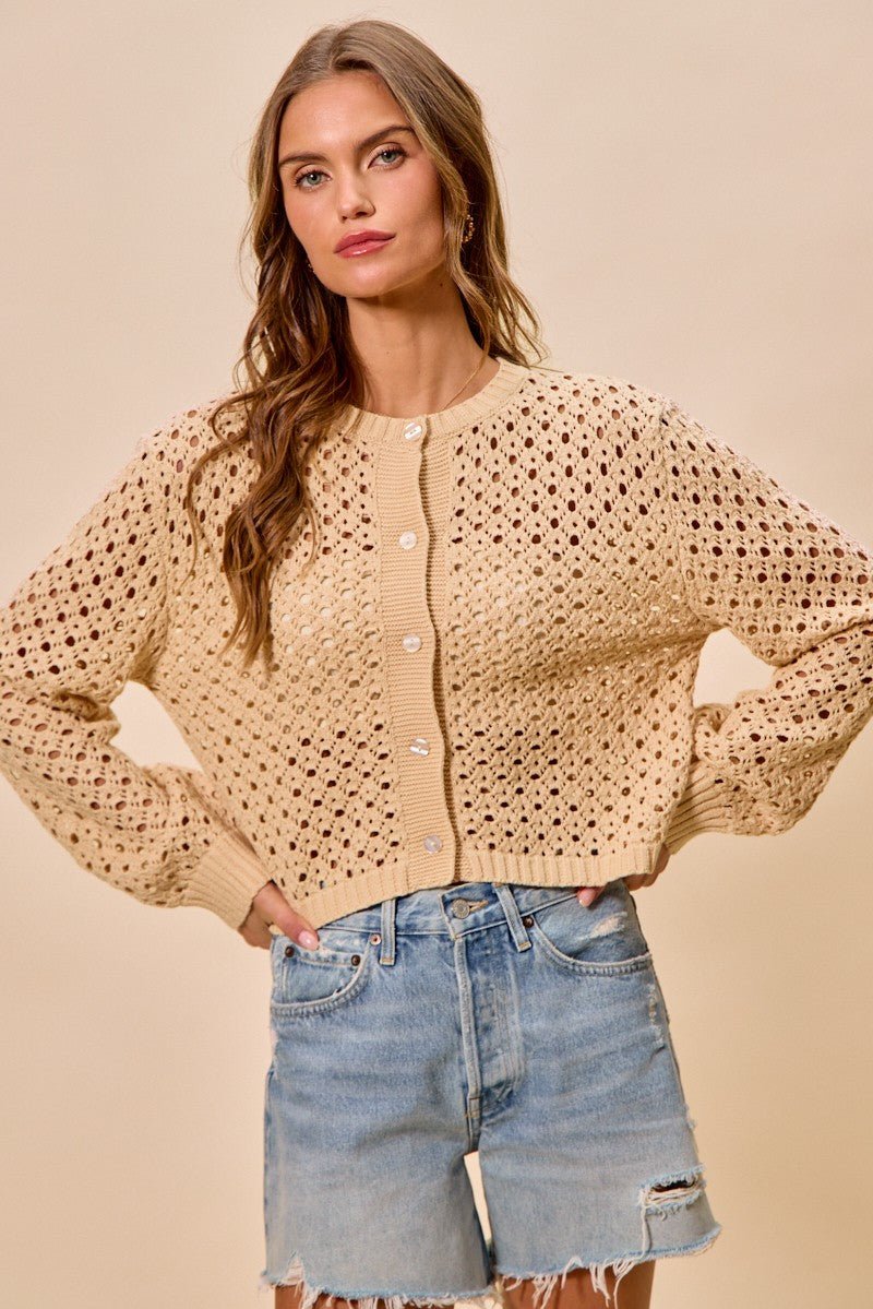 SO ME Open Knitted Button Down Cardigan Sweater Top - Bitsy Gypsy Boutique