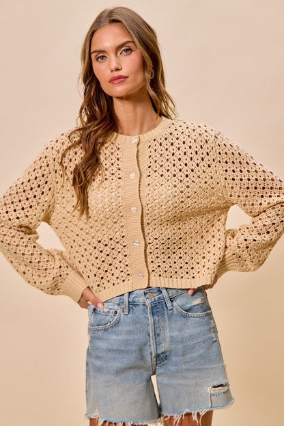 SO ME Open Knitted Button Down Cardigan Sweater Top - Bitsy Gypsy Boutique