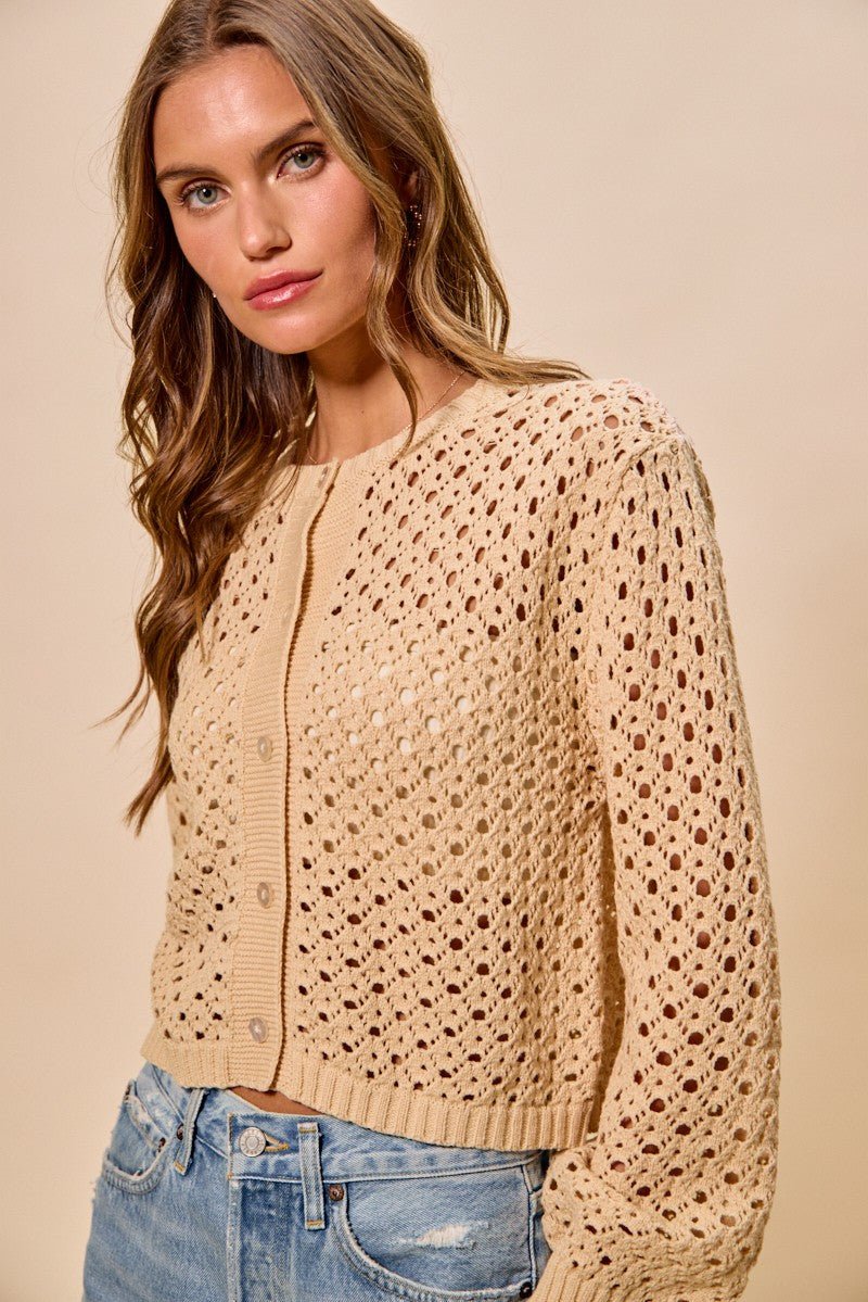 SO ME Open Knitted Button Down Cardigan Sweater Top - Bitsy Gypsy Boutique