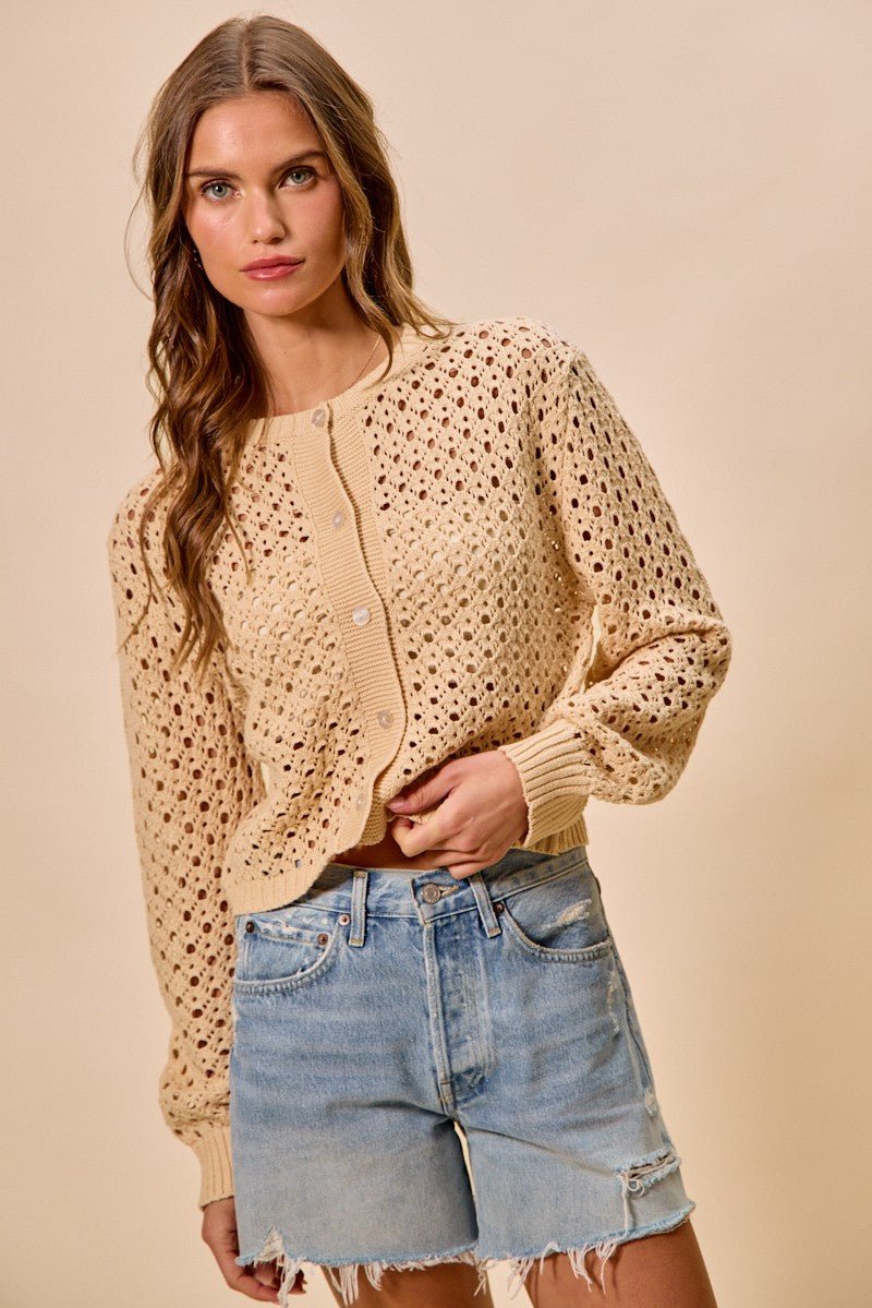 SO ME Open Knitted Button Down Cardigan Sweater Top - Bitsy Gypsy Boutique