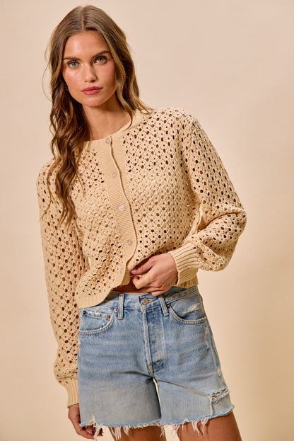 SO ME Open Knitted Button Down Cardigan Sweater Top - Bitsy Gypsy Boutique