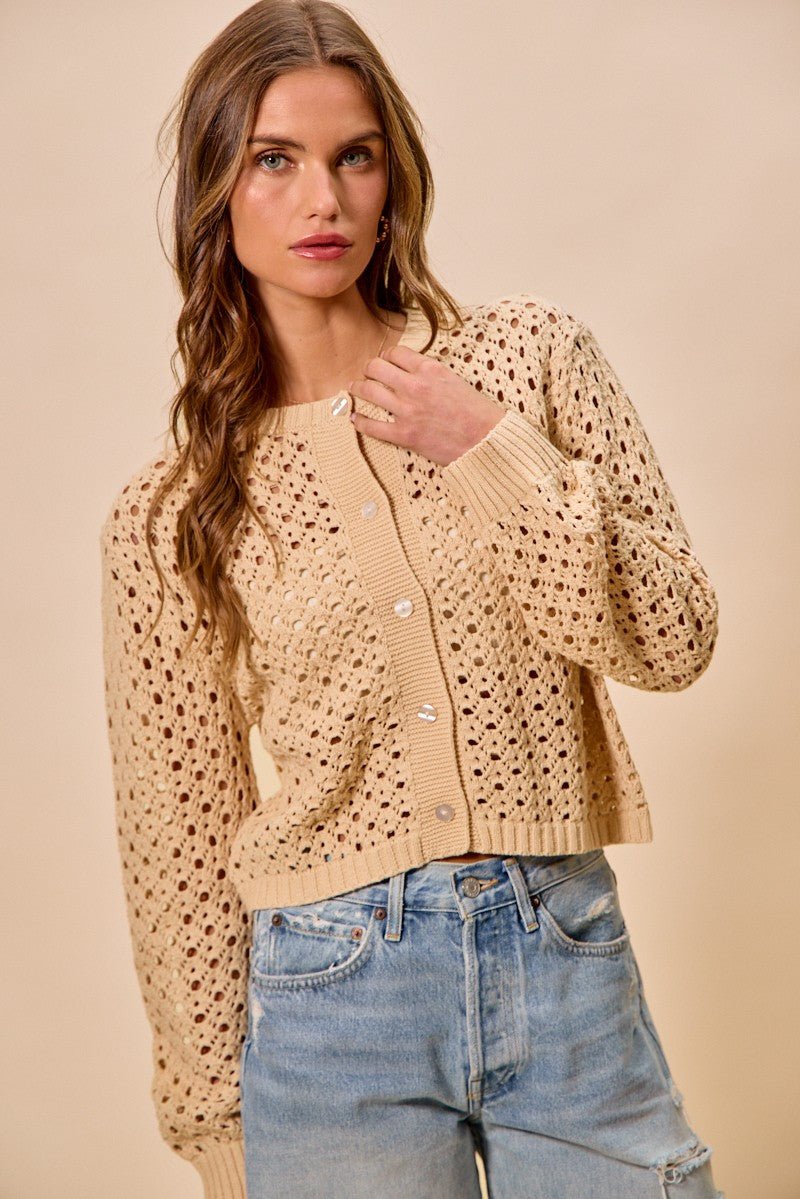 SO ME Open Knitted Button Down Cardigan Sweater Top - Bitsy Gypsy Boutique