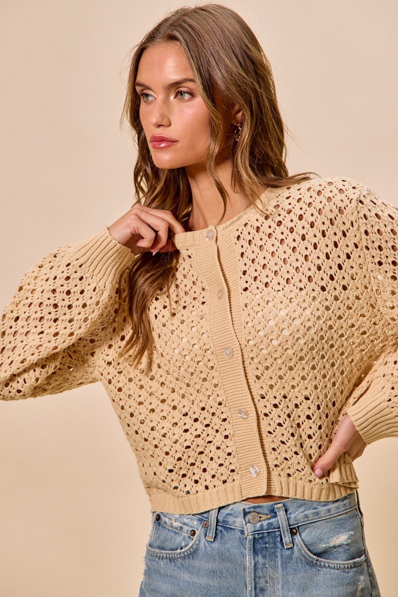 SO ME Open Knitted Button Down Cardigan Sweater Top - Bitsy Gypsy Boutique