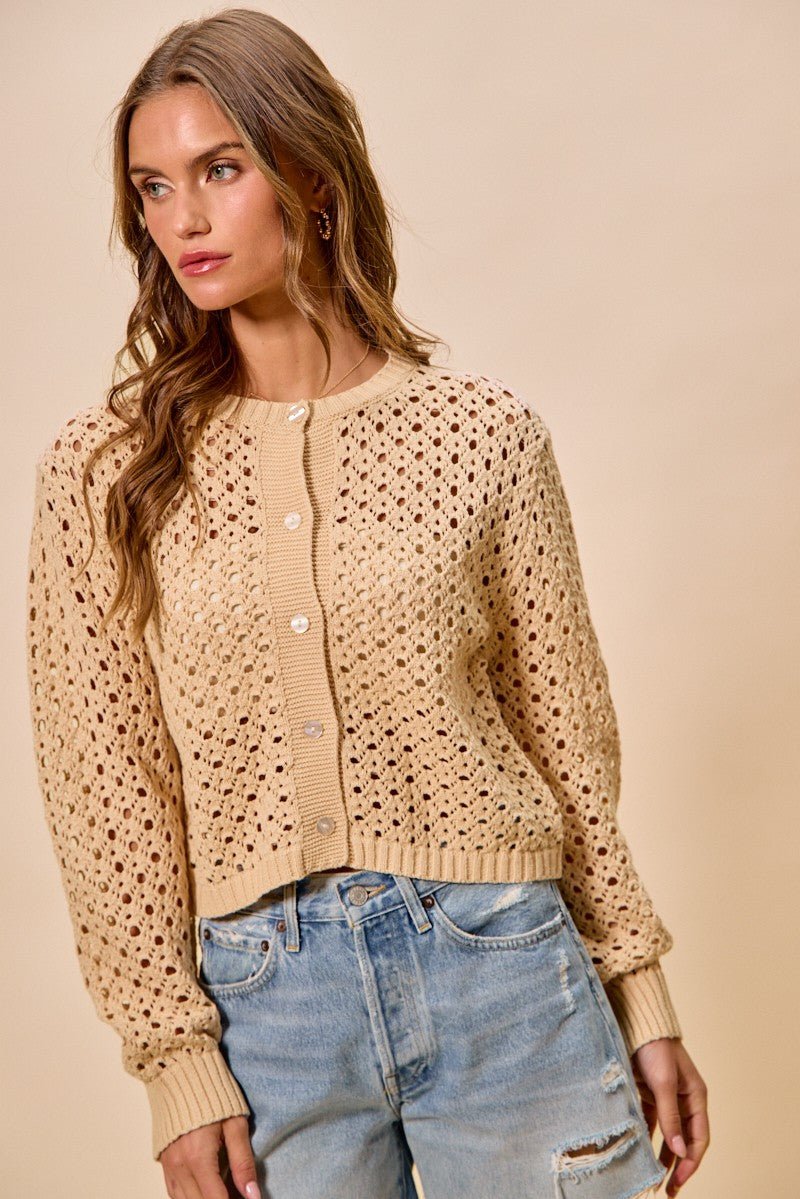 SO ME Open Knitted Button Down Cardigan Sweater Top - Bitsy Gypsy Boutique