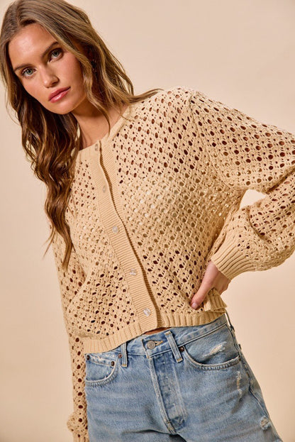 SO ME Open Knitted Button Down Cardigan Sweater Top - Bitsy Gypsy Boutique