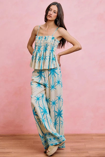 SO ME Palm Tree Smocked Bodice Adjustable Cami Top - Bitsy Gypsy Boutique