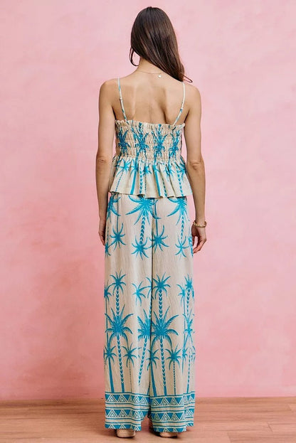 SO ME Palm Tree Smocked Bodice Adjustable Cami Top - Bitsy Gypsy Boutique