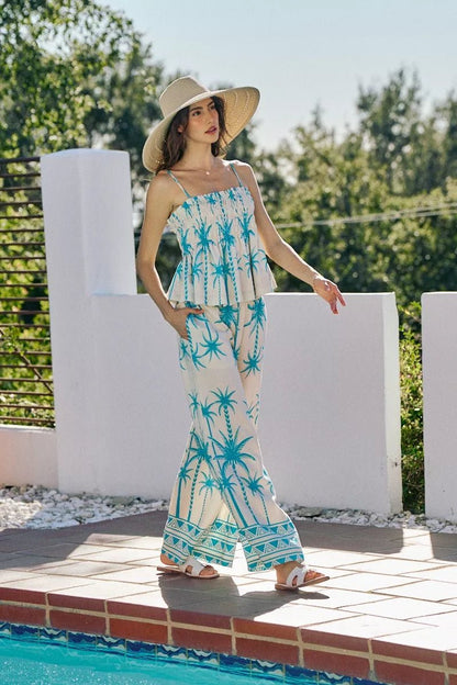 SO ME Palm Tree Smocked Bodice Adjustable Cami Top - Bitsy Gypsy Boutique