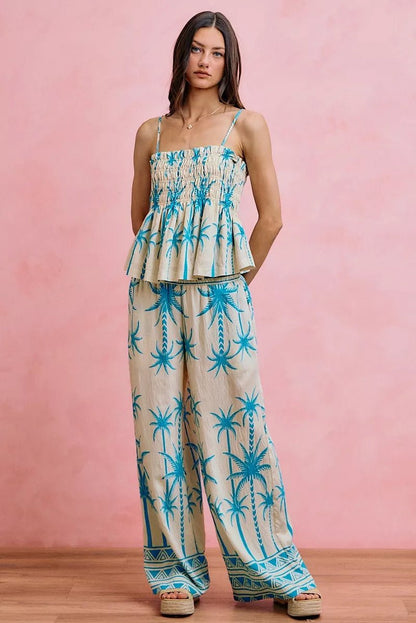 SO ME Palm Tree Smocked Bodice Adjustable Cami Top - Bitsy Gypsy Boutique