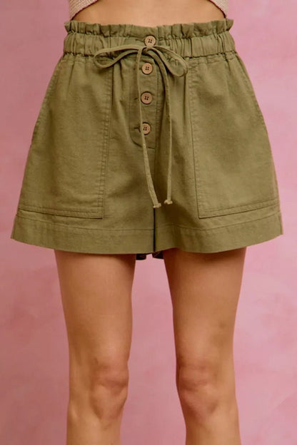 SO ME Paper Bag Patch Pocket Drawstring Twill Shorts - Bitsy Gypsy Boutique