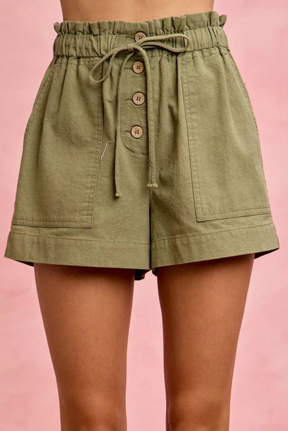 SO ME Paper Bag Patch Pocket Drawstring Twill Shorts - Bitsy Gypsy Boutique