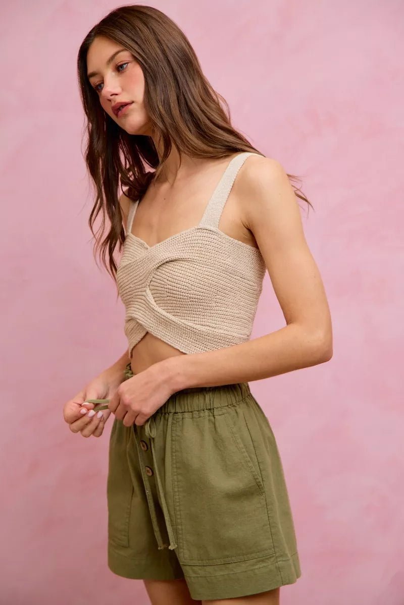 SO ME Paper Bag Patch Pocket Drawstring Twill Shorts - Bitsy Gypsy Boutique