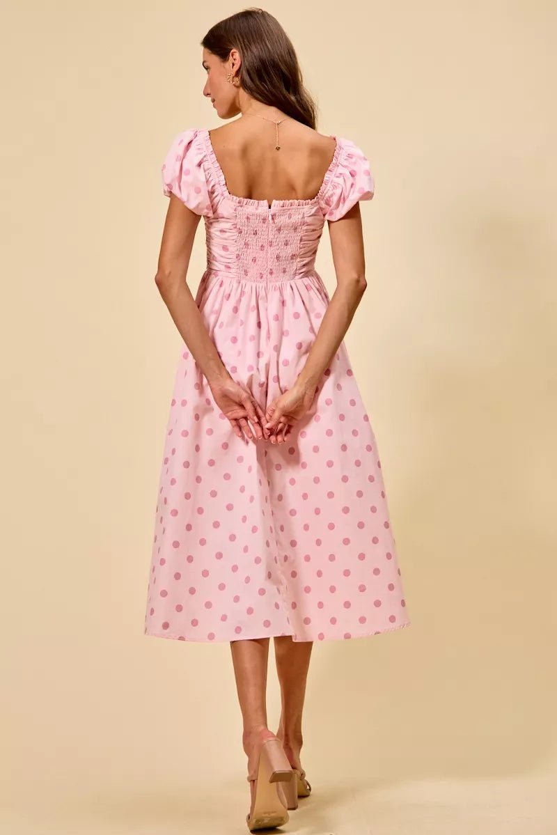 SO ME Polka Cotton Print Short Sleeves Midi Dress - Bitsy Gypsy Boutique